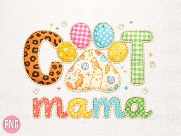 Cute Cat Mama Faux Embroidery Design PNG Review